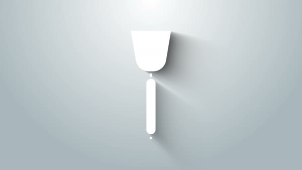 На сером фоне выделена иконка белого шпателя. Кухонная икона лопатки. Знак шпателя барбекю. Барбекю и гриль инструмент. Видеографическая анимация 4K — стоковое видео