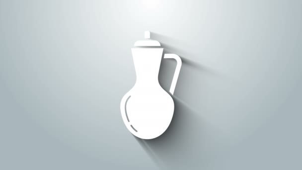Vit flaska olivolja ikon isolerad på grå bakgrund. Kanna med olivolja ikon. 4K Video motion grafisk animation — Stockvideo