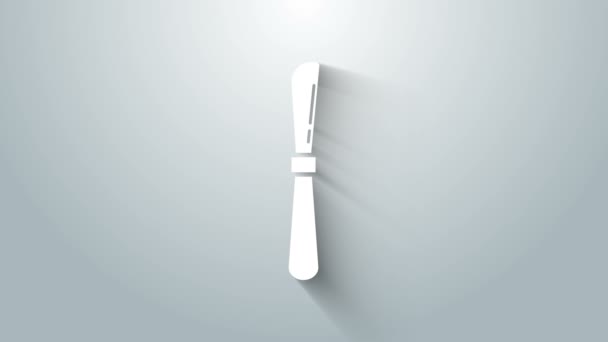 Icono del cuchillo blanco aislado sobre fondo gris. Símbolo de cubertería. Animación gráfica de vídeo 4K — Vídeo de stock