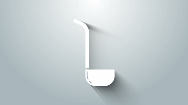 Icono de cuchara de cocina blanca aislado sobre fondo gris. Utensil de cocina. Signo de cuchara de cubiertos. Animación gráfica de vídeo 4K — Vídeos de Stock