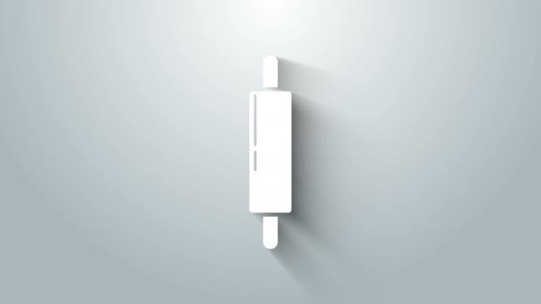Значок White Rolling pin выделен на сером фоне. Видеографическая анимация 4K — стоковое видео