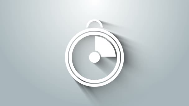 Bílá kuchyně časovač ikona izolované na šedém pozadí. Nádobí na vaření. Grafická animace pohybu videa 4K — Stock video