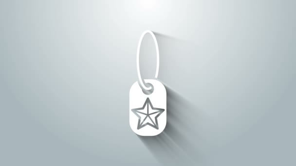 Icono de etiqueta de perro militar blanco aislado sobre fondo gris. Icono de etiqueta de identidad. Firma del ejército. Animación gráfica de vídeo 4K — Vídeo de stock