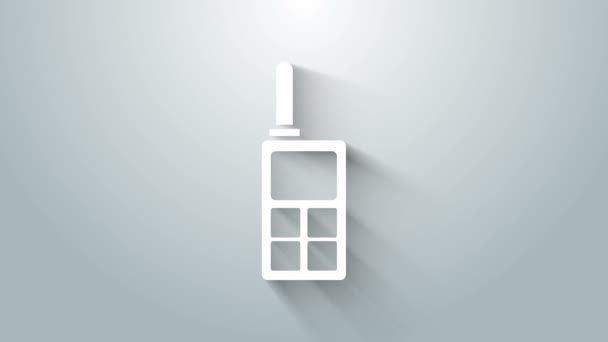 Weißes Walkie-Talkie-Symbol isoliert auf grauem Hintergrund. Tragbares Funksender-Symbol. Funksignale. 4K Video Motion Grafik Animation — Stockvideo