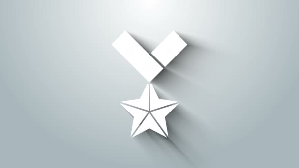 Fehér Katonai jutalom medál ikon elszigetelt szürke háttér. Katonai jel. 4K Videó mozgás grafikus animáció — Stock videók