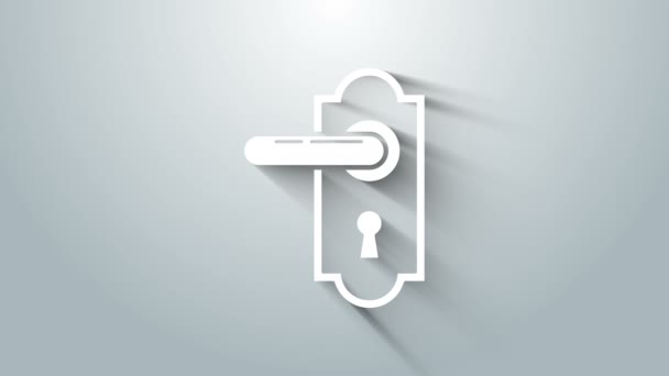 White Door handle icon isolated on grey background. Door lock sign. 4K Video motion graphic animation — Stock Video