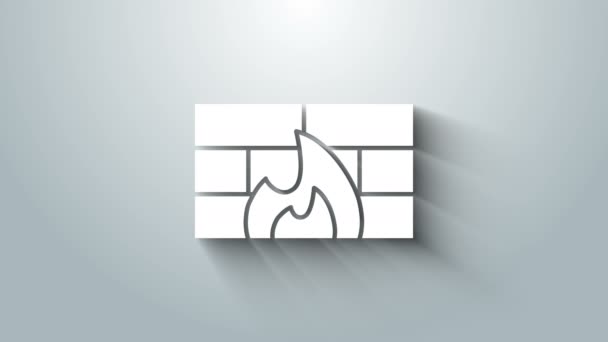 Vit brandvägg, säkerhetsmur ikon isolerad på grå bakgrund. 4K Video motion grafisk animation — Stockvideo