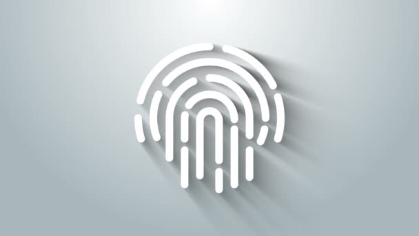 Biała ikona odcisków palców odizolowana na szarym tle. Ikona aplikacji ID. Znak identyfikacyjny. Dotknij identyfikatora. 4K Animacja graficzna ruchu wideo — Wideo stockowe