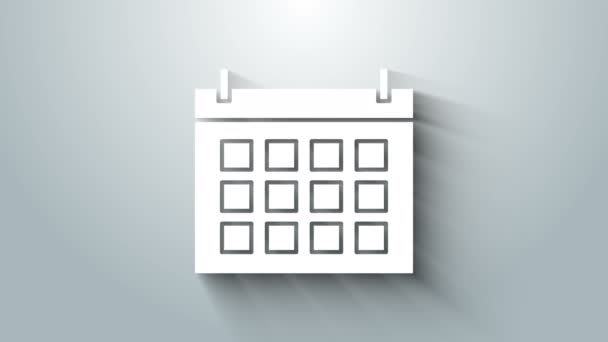 Icono de calendario blanco aislado sobre fondo gris. Evento símbolo recordatorio. Animación gráfica de vídeo 4K — Vídeos de Stock
