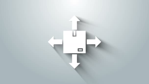 Boîte en carton blanc avec icône de symbole de circulation isolée sur fond gris. Boîte, paquet, panneau de colis. Livraison, transport et expédition. Animation graphique de mouvement vidéo 4K — Video