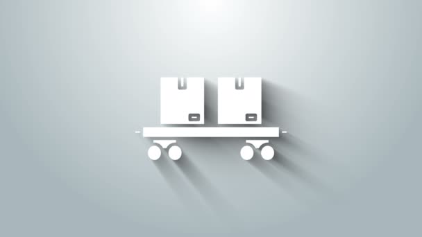 Biała ikona powozu kolejowego izolowana na szarym tle. 4K Animacja graficzna ruchu wideo — Wideo stockowe