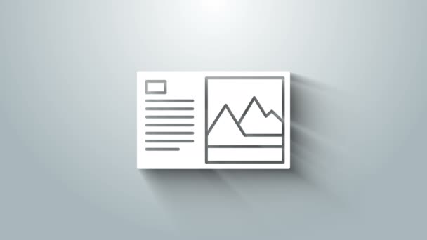 Icona da cartolina bianca isolata su sfondo grigio. Animazione grafica 4K Video motion — Video Stock