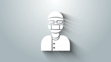 Beyaz simge yardımcısı gri arkaplanda izole edildi. 4K Video hareketli grafik canlandırması