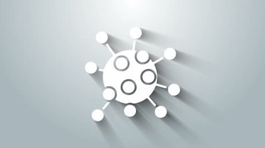 Beyaz Bakteri simgesi gri arkaplanda izole edildi. Bakteriler ve mikroorganizmalar, sebep olan mikroorganizma hastalıkları, hücre kanseri, mikrop, virüs, mantar. 4K Video hareketli grafik canlandırması