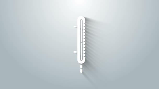 Biały termometr meteorologiczny ikona pomiarowa izolowana na szarym tle. Urządzenia termometryczne pokazujące gorącą lub zimną pogodę. 4K Animacja graficzna ruchu wideo — Wideo stockowe