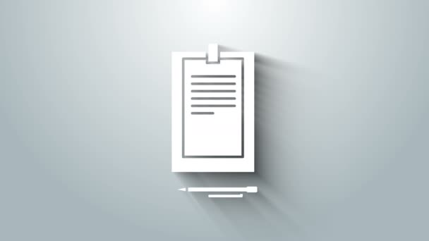 Presse-papiers blanc avec icône de document isolée sur fond gris. Animation graphique de mouvement vidéo 4K — Video