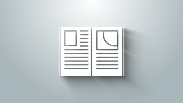Blanco Icono de libro abierto aislado sobre fondo gris. Animación gráfica de vídeo 4K — Vídeo de stock