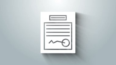 Gri arkaplanda beyaz doldurulmuş form simgesi izole edildi. Dosya simgesi. Kontrol listesi simgesi. İş konsepti. 4K Video hareketli grafik canlandırması
