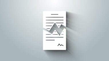 Beyaz Yırtık kontrat ikonu gri arka planda izole edildi. Dosya simgesi. Kontrol listesi simgesi. İş konsepti. 4K Video hareketli grafik canlandırması