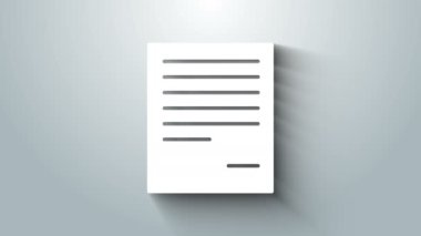 Beyaz Belge simgesi gri arkaplanda izole edildi. Dosya simgesi. Kontrol listesi simgesi. İş konsepti. 4K Video hareketli grafik canlandırması