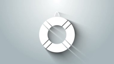 Beyaz Lifebuoy simgesi gri arkaplanda izole edildi. Can simidi sembolü. 4K Video hareketli grafik canlandırması
