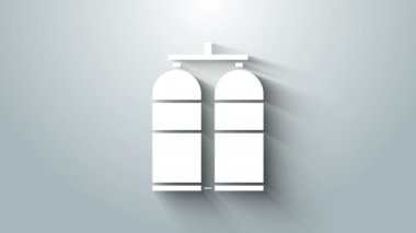 Beyaz Aqualung simgesi gri arkaplanda izole edildi. Dalgıçlar için oksijen tüpü. Dalış ekipmanları. Olağanüstü bir spor. Su altı ekipmanları. 4K Video hareketli grafik canlandırması