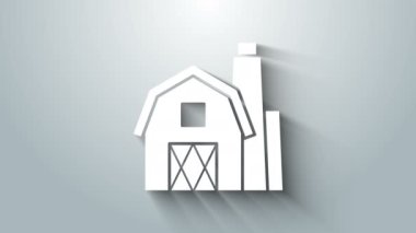 Beyaz Çiftlik Konsept simgesi gri arka planda izole edildi. Kırsal çiftlik manzarası. 4K Video hareketli grafik canlandırması