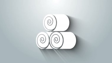 Gri arkaplanda beyaz saman rulosu ikonu izole edildi. 4K Video hareketli grafik canlandırması