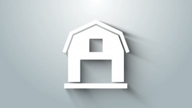 Beyaz Çiftlik Konsept simgesi gri arka planda izole edildi. Kırsal çiftlik manzarası. 4K Video hareketli grafik canlandırması