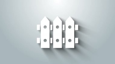 Beyaz Bahçe çiti ahşap ikonu gri arka planda izole edilmiş. 4K Video hareketli grafik canlandırması