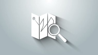 Gri arkaplanda konum belirleyici simgesi olan beyaz katlı harita. 4K Video hareketli grafik canlandırması