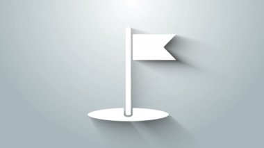 Beyaz Bayrak simgesi gri arkaplanda izole edildi. Yer belirleyici sembol. 4K Video hareketli grafik canlandırması