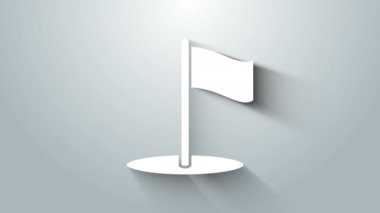 Beyaz Bayrak simgesi gri arkaplanda izole edildi. Yer belirleyici sembol. 4K Video hareketli grafik canlandırması