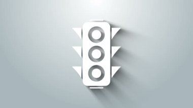 Gri arkaplanda beyaz trafik ışığı simgesi izole edildi. 4K Video hareketli grafik canlandırması