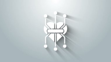 Gri arkaplanda beyaz İşlemci simgesi izole edildi. İşlemci, merkezi işlem birimi, mikroçip, mikro devre, bilgisayar işlemcisi, çip. 4K Video hareketli grafik canlandırması