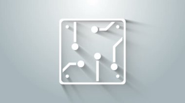 Gri arkaplanda beyaz İşlemci simgesi izole edildi. İşlemci, merkezi işlem birimi, mikroçip, mikro devre, bilgisayar işlemcisi, çip. 4K Video hareketli grafik canlandırması