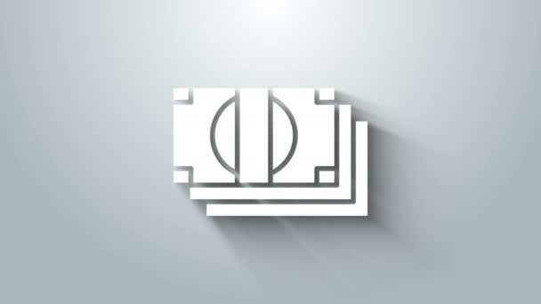 White Stacks papper pengar pengar ikonen isolerad på grå bakgrund. Pengasedlar staplar. Räkna valuta. 4K Video motion grafisk animation — Stockvideo