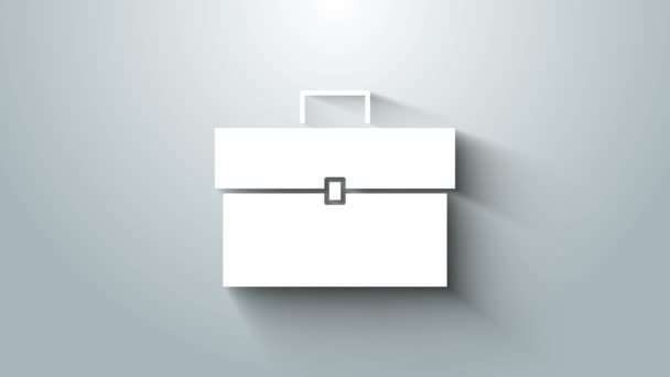 Icono maletín blanco aislado sobre fondo gris. Firma del caso. Portafolio empresarial. Animación gráfica de vídeo 4K — Vídeo de stock