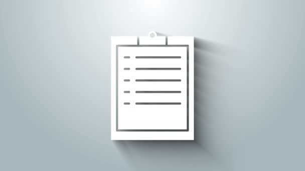 Portapapeles blanco con icono de lista de verificación aislado sobre fondo gris. Animación gráfica de vídeo 4K — Vídeo de stock