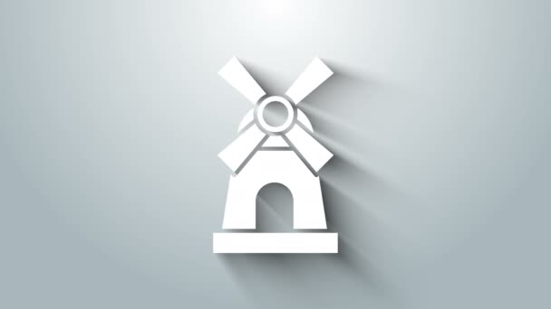 Pictograma White Windmill izolată pe fundal gri. 4K Animație grafică în mișcare video — Videoclip de stoc