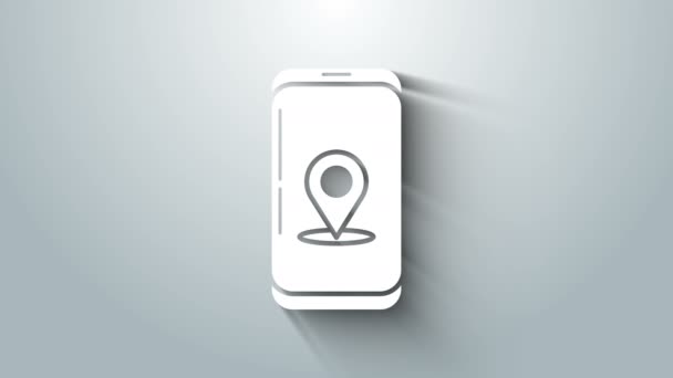 Infografica bianca della mappa della città icona di navigazione isolata su sfondo grigio. Progettazione del concetto di interfaccia per app mobile. Concetto di geolattazione. Animazione grafica 4K Video motion — Video Stock