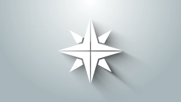 Witte Wind roos pictogram geïsoleerd op grijze achtergrond. Kompas icoon voor reizen. Navigatie ontwerp. 4K Video motion grafische animatie — Stockvideo
