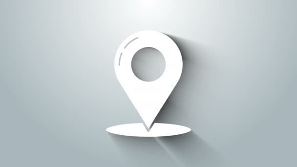 White Map pin icon isolated on grey background. Navigation, pointer, location, map, gps, direction, place, compass, contact, search concept. 4K Video motion graphic animation — Stock Video