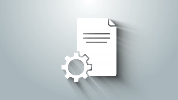 Icona del documento White File isolata su sfondo grigio. Regolazione, assistenza, regolazione, manutenzione, riparazione, fissaggio. Animazione grafica 4K Video motion — Video Stock