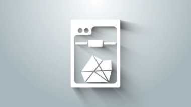 Gri arkaplanda beyaz 3D yazıcı simgesi izole edildi. 4K Video hareketli grafik canlandırması