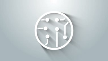 Gri arkaplanda beyaz İşlemci simgesi izole edildi. İşlemci, merkezi işlem birimi, mikroçip, mikro devre, bilgisayar işlemcisi, çip. 4K Video hareketli grafik canlandırması