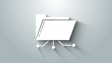 Beyaz Dizin ve kilit simgesi gri arkaplanda izole edildi. Siber savunma. Güvenlik, güvenlik, koruma kavramı. 4K Video hareketli grafik canlandırması