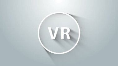 Beyaz Sanal gerçeklik simgesi gri arkaplanda izole edildi. 4K Video hareketli grafik canlandırması