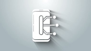 Beyaz Akıllı Telefon, gri arkaplanda izole edilmiş bir cep telefonu simgesi. 4K Video hareketli grafik canlandırması