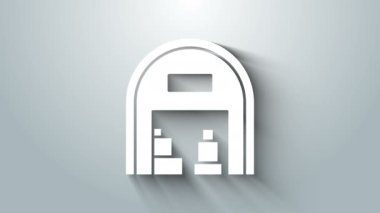 Beyaz Depo simgesi gri arkaplanda izole edildi. 4K Video hareketli grafik canlandırması